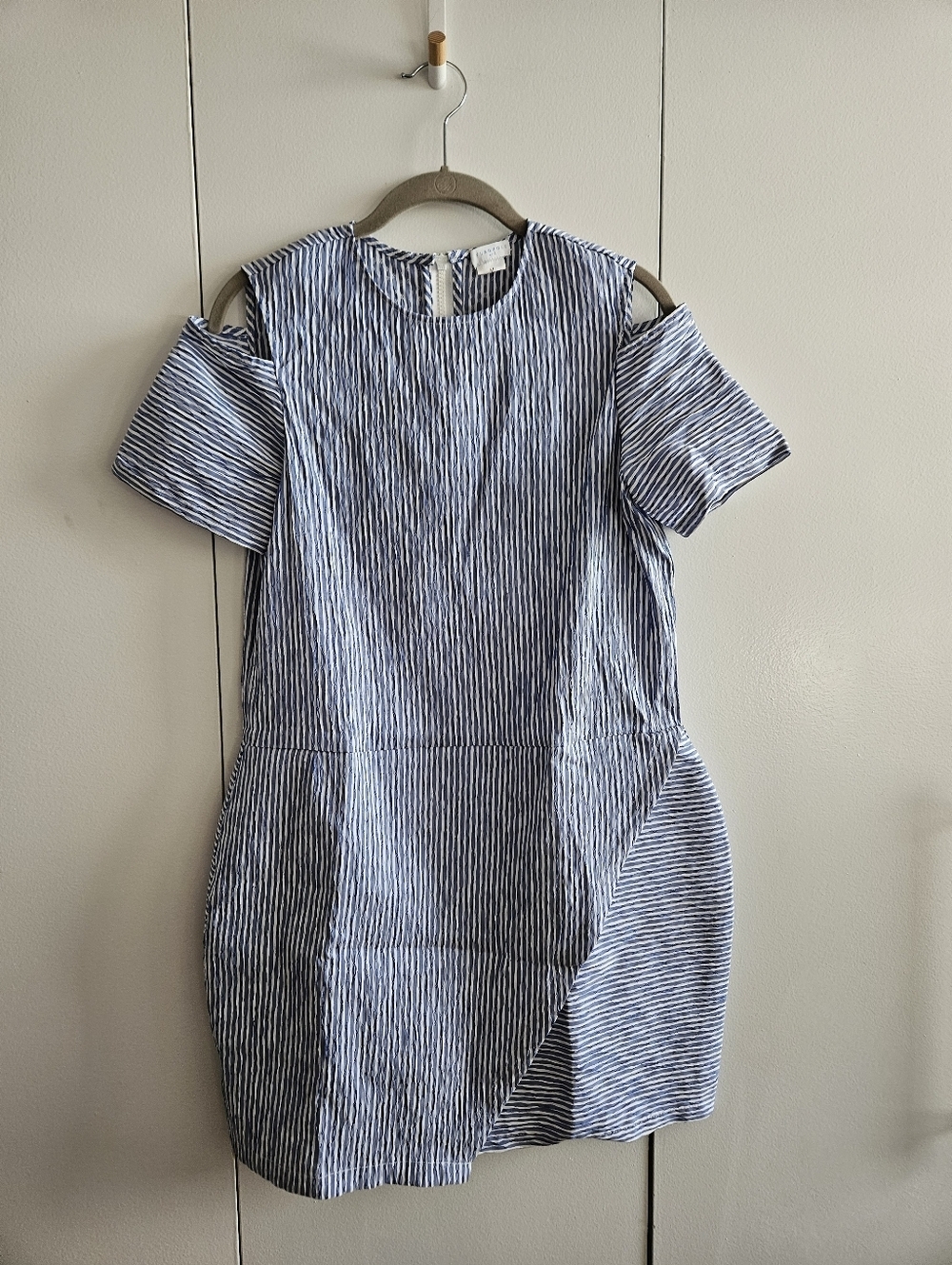 Rare Flagpole Size M Blue Striped One-Shoulder Cold-Shoulder Dress